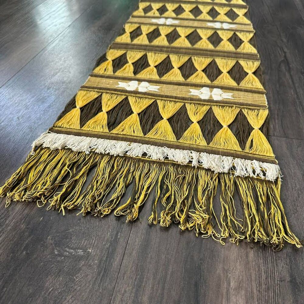 60x16 Midcentury Macrame Wall Hanging Tapestry Hand Woven Thread Art Vtg Lg Boho - Picture 3 of 4